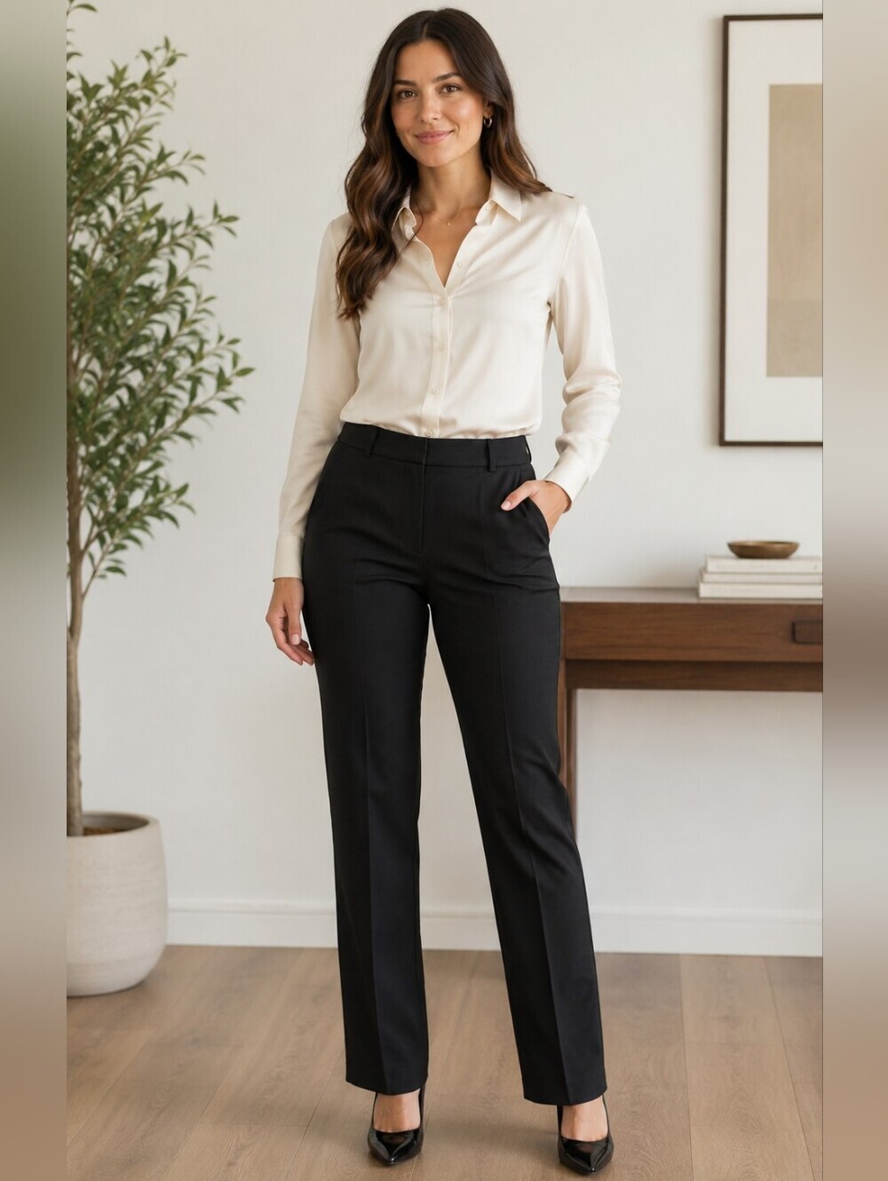 Diane von Furstenberg Black Wool Blend Tailored Pants